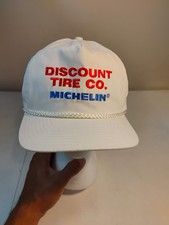 Vintage Michelin Discount Tire Snapback Hat Cap White Embroidered Trucker Rope