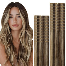 Vinbao Invisi Edge Tape In Extensions Human Hair Dark Brown Highlighted Caramel