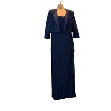 Alex Evenings Women  s Navy Blue Formal Dress w/ Jacket Size 12 Lace Overlay Gown