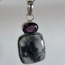 Mystic Merlinite Pendant – Gabbro & Amethyst + 20" Sterling Silver Chain