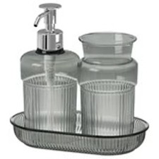 IKEA Brofjarden Gray 3-Piece Chic Bathroom Set Tray Soap Dispenser & jar