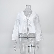 Womens Front Tied Tops Summer 100 Cotton Baggy Tee Shirts Blouse Cover up Top