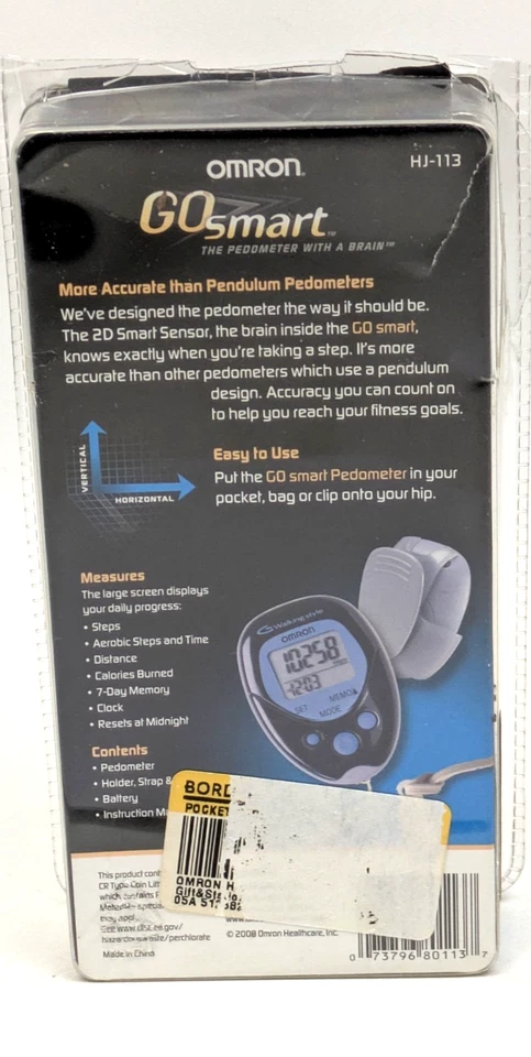OMRON HJ-113 Go Smart Pocket Pedometer Dual Axis 2D Sensor ~ NEW (Open Box) - Image 2 of 2