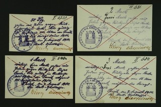 4x Punitz Notgeld Posen: 50 Pfennig und 1 2 3 Mark 1914 (Karton)