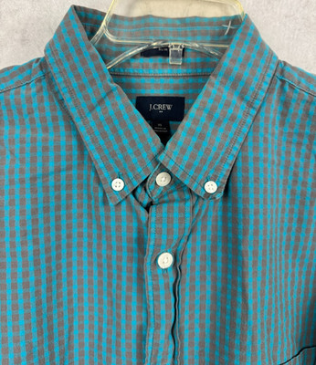 J CREW Slim Fit Shirt Mens Gingham Button Down Check L/S Blue Gray 100 Cotton XL