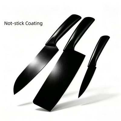 3Pcs Black Kitchen Knife Set Stainless Steel Ultra Sharp Chef Knives Non-Stick
