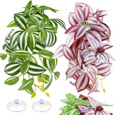 QUOZUO 2 Pack Reptile Plants, Artificial Hanging Plants with Suction Green