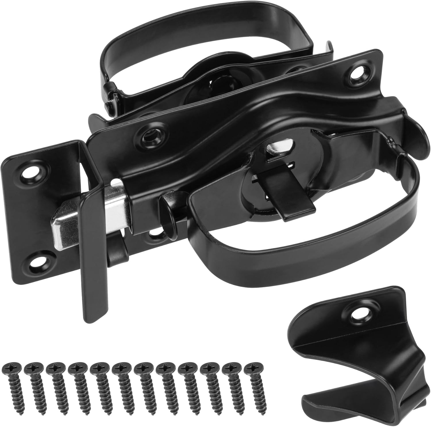 Gate Door Latch, Dual-Sided Operation, Heavy Duty Durable Black 