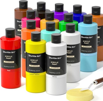 Shuttle Art Acrylic Paint, 15 Pack 16 Fl Oz (Pack of 15), 14+1 Colors 