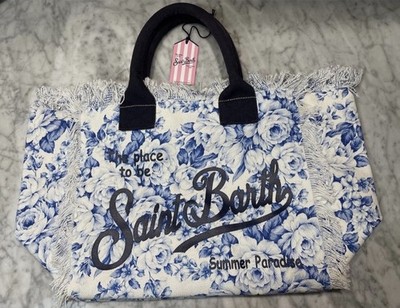 MC2 Saint Barth Tasche Vanity Provance Rose weiß blaue Blumen groß ECHT