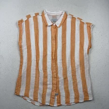 Rails Shirt Womens Large Orange White Jamie Oxford Stripe Sleeveless Button