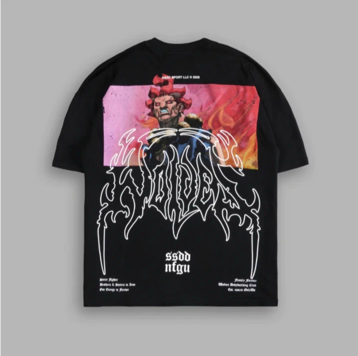 archive damage cutsew サムホール　dark mode Darc Sport x Street Fighter - Akuma Forever Oversize in Black Size