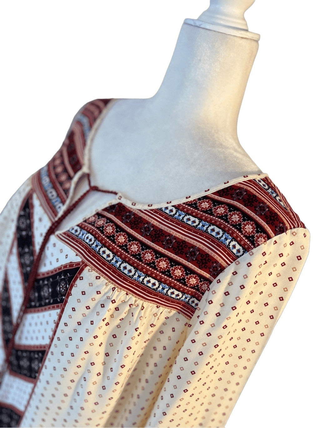 Cloud Chaser cream and maroon patterned boho long… - image 2