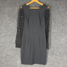 Ann Taylor Dress Women 8 Black Shift Short Zipper Long Sleeve Crochet Casual