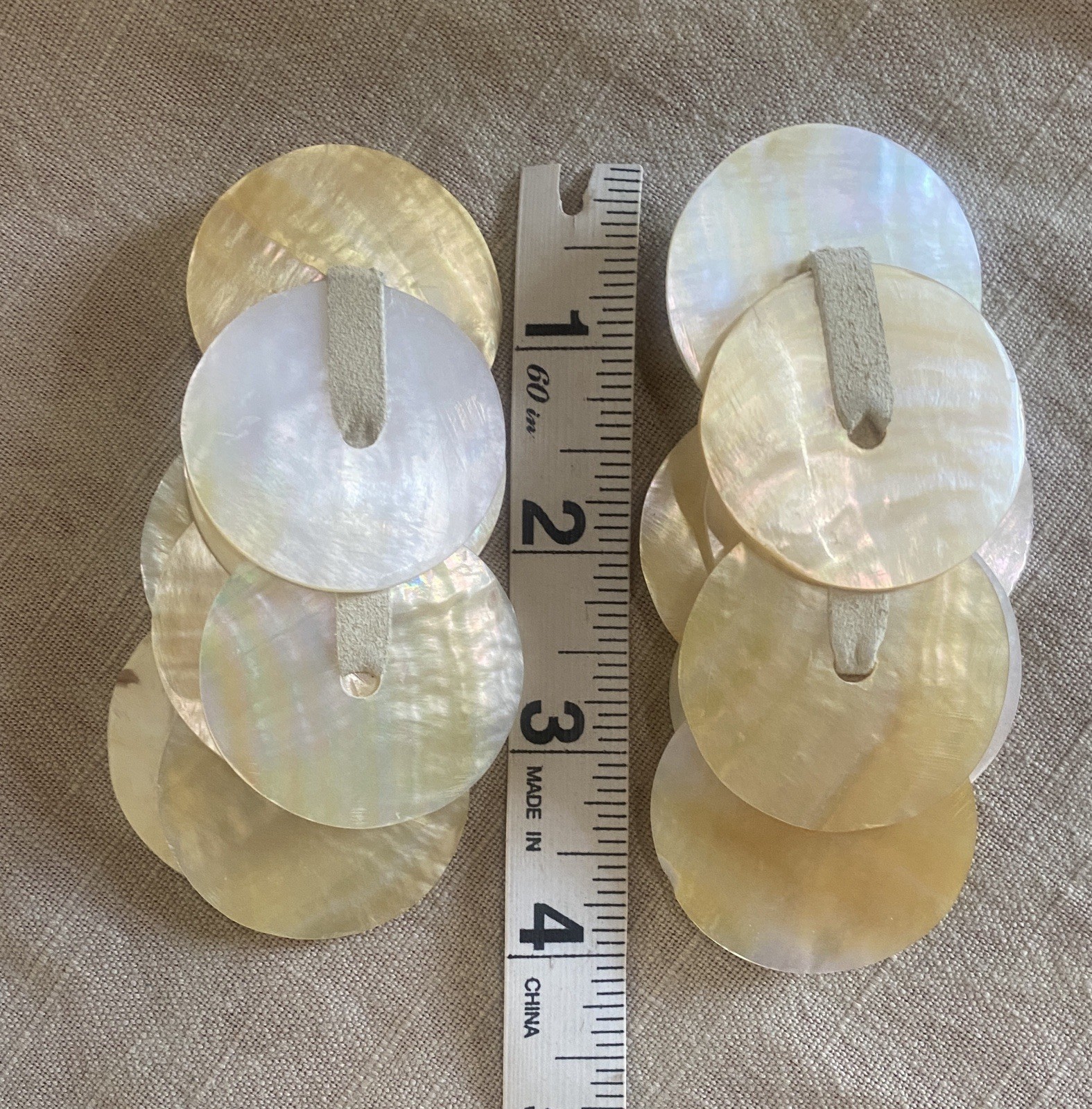 Vintage Large Round Multiple Disc Shell Dangle Cl… - image 6