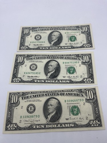 1993 2x 1990 $10 Bill Federal Reserve Note Boston MA Vintage Old Currency
