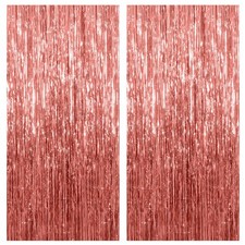 2 Pk Rose Gold Foil Curtain Backdrop Birthday Bachelorette Party Streamers Decor