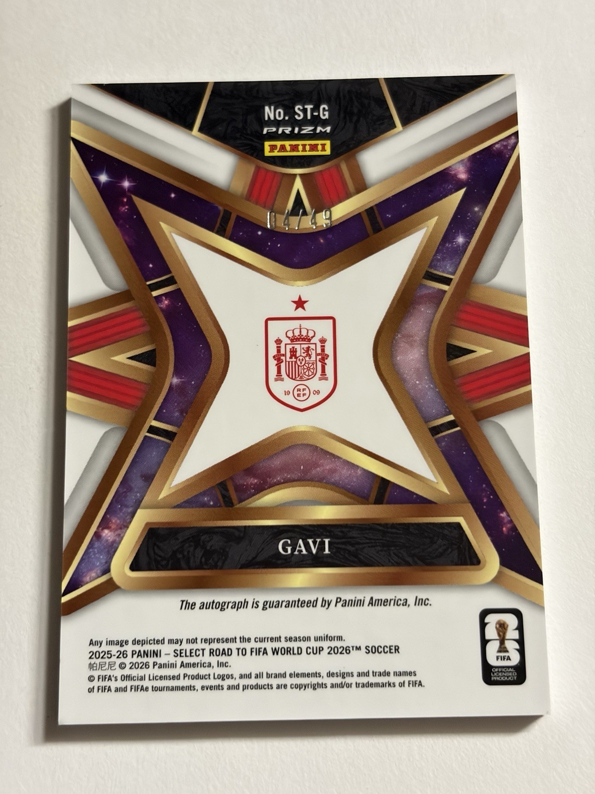 2025-26 Select FIFA World Cup Gavi Stars Orange Auto /49 Spain view 2