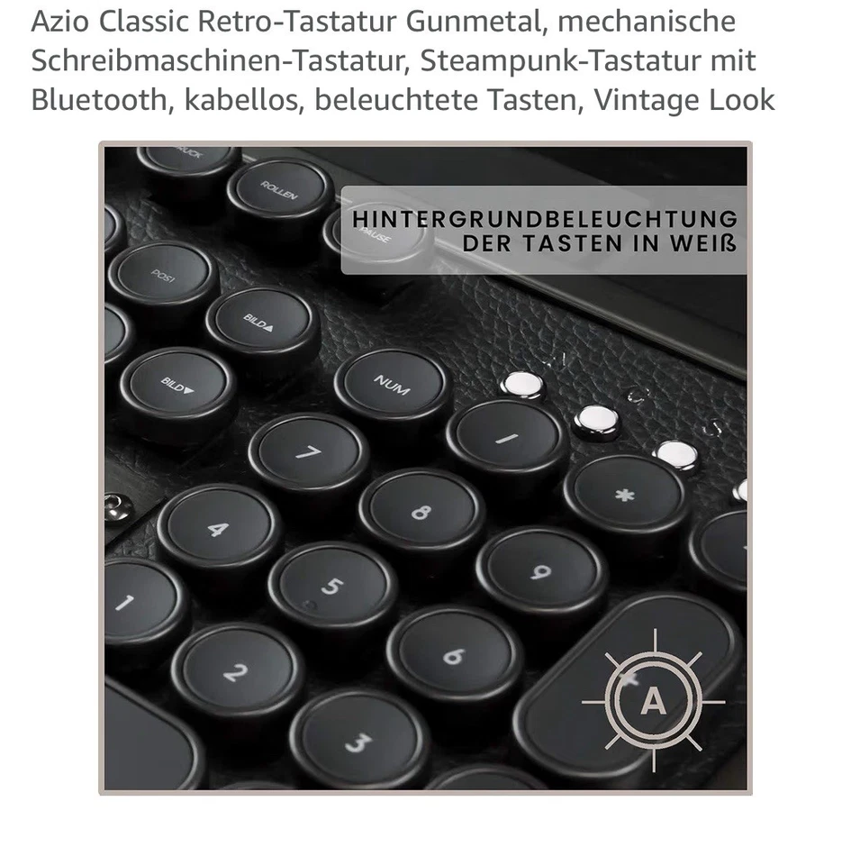 Azio Classic Retro Gunmetal Keyboard Rare Item - Bild 2 von 3