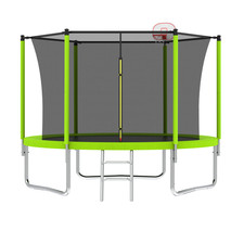 10FT Outdoor Kids Trampoline w/Basketball Hoop and Ladder,Enclosure for Backyard