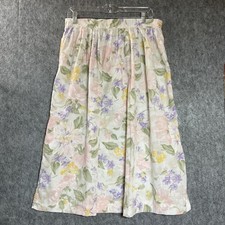 Vintage Skirt Womens Large Cream Pastel Floral Pull On Midi Cottage Romantic USA