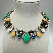 J CREW Multicolor Gray Teal Bib Necklace 17 R...