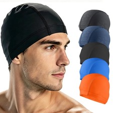 High Stretch Swim Cap for Men  Women, Quick-Dry Fabric, Hair Protection, Black