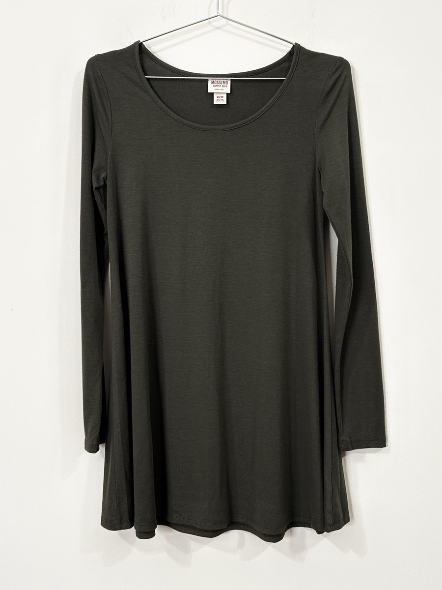 Mossimo Supply Co XS/TP Olive Green Knit Tunic Dress LS Soft A-Line Silhouette