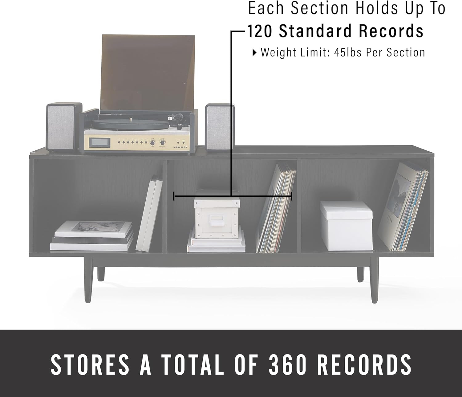 Liam Large Vinyl Record Storage TV Stand and Entertainment Center, Media Console