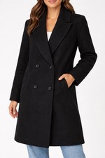 Donnybrook Womens 12P Black Wool Long Overcoat Double Breasted Classic READ