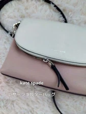m1212 kate spade Crossbody Bag Leather White Pink Beige Black Excellent Conditi