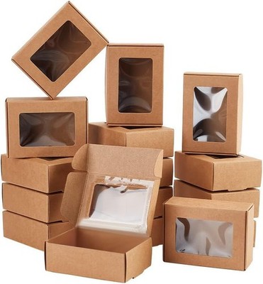  30 Packungen Brown Kraft Paper Boxes mit durchsichtigen Fenstern für Schmuck  