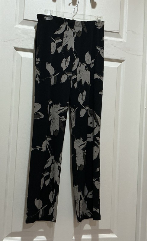 Clara Sun Woo Black Leaf Print Pull On Pants Women’s NWOT