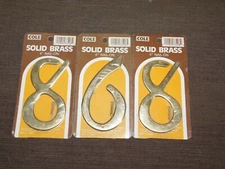 886 688 868 3 COLE  4" HIGH NAIL ON SOLID BRASS HOUSE NUMBERS NEW