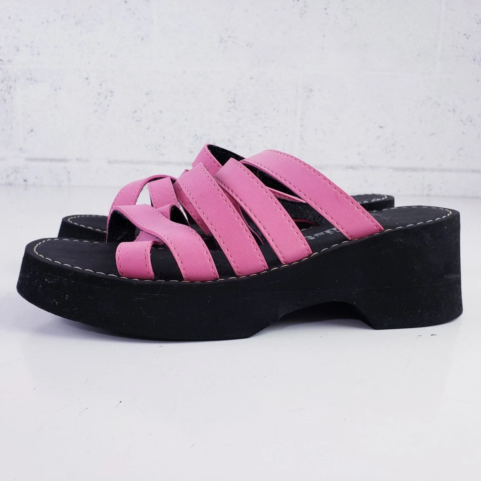 Sandalia de plataforma gruesa 7M vintage años 90 Y2K sin listar para mujer sin cordones negra rosa Foto 4 de 4