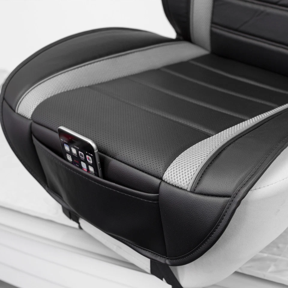 Funda de asiento de cojín de cuero sintético perforada de ajuste universal para automóvil, SUV - Juego completo Foto 4 de 4