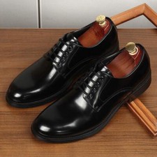 Leather Shoes Mens's Business Formal Lace Up Oxfords Middle-aged Black Shoes Sz