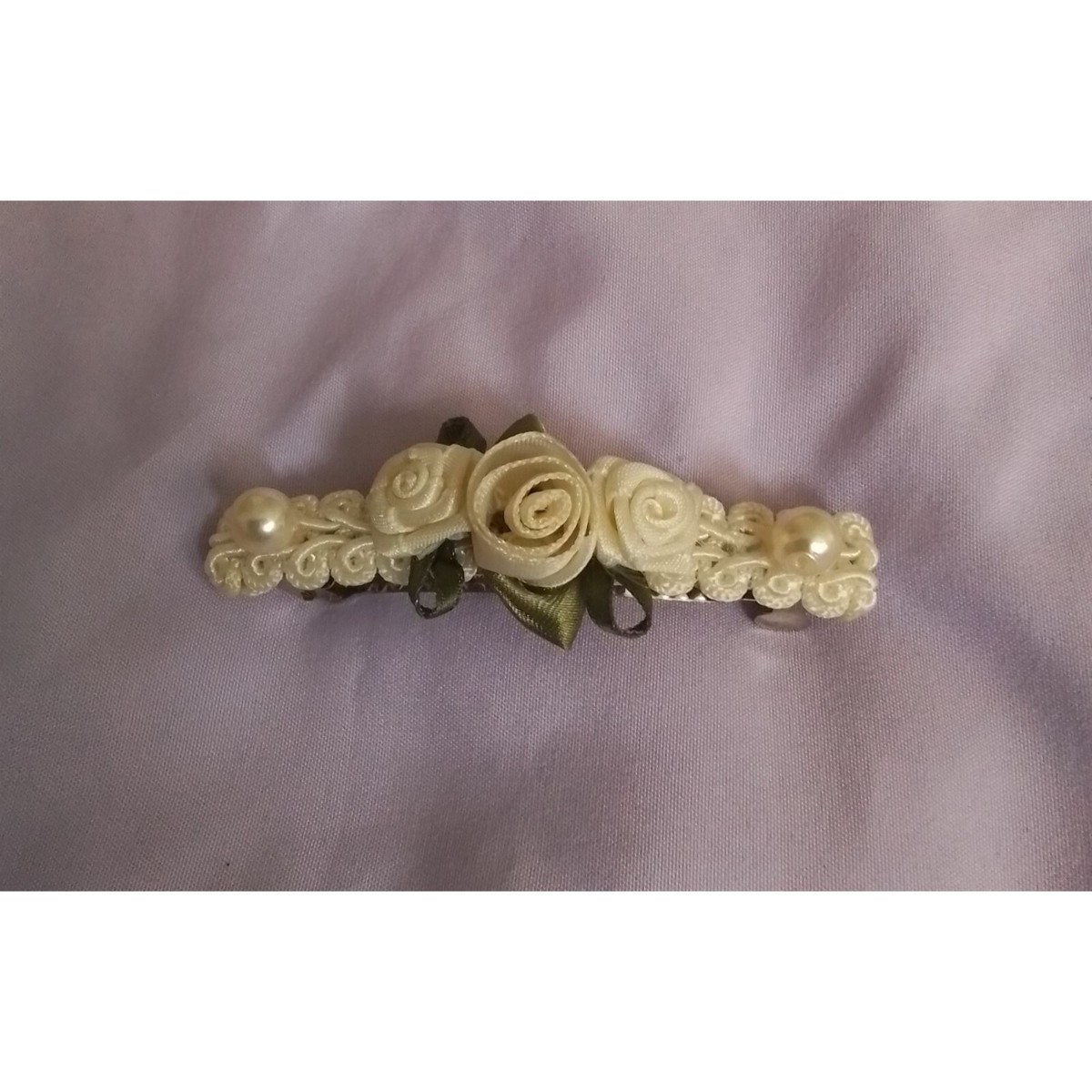 Vintage Creamy White Floral Lace Hair Barrette Ivory and Co Gardenia Gold Dainty Crystal and Pearl Floral  main image 3