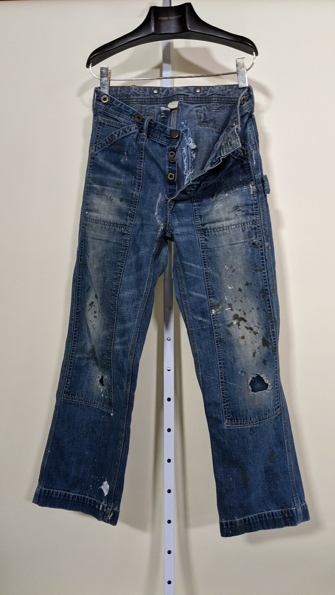 RRL Waist Overalls Denim Carpenter Jeans Paint Splatter RRL Waist Overalls Denim Carpenter Jeans Paint Splatter