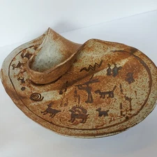 Studio Art Chip & Dip Hieroglyphic Southwest Design Pottery Artist Signed - 1990