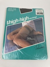 NOS VTG Woolworth Primrose Thigh High Nylon Off Black Sz B Pantyhose Stockings