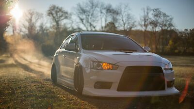 Anime car mitsubishi vehicle outdoors lancer evo white Play Gaming Mat Desk