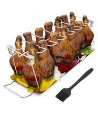 CM Chicken Leg Rack and Chicken Wings Grill Rack with 14 Slots, Tray & Brush