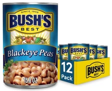 (12 Pack) Bush's Best Canned Blackeye Peas, Plant Protein & Fiber, 15.8 Ounce
