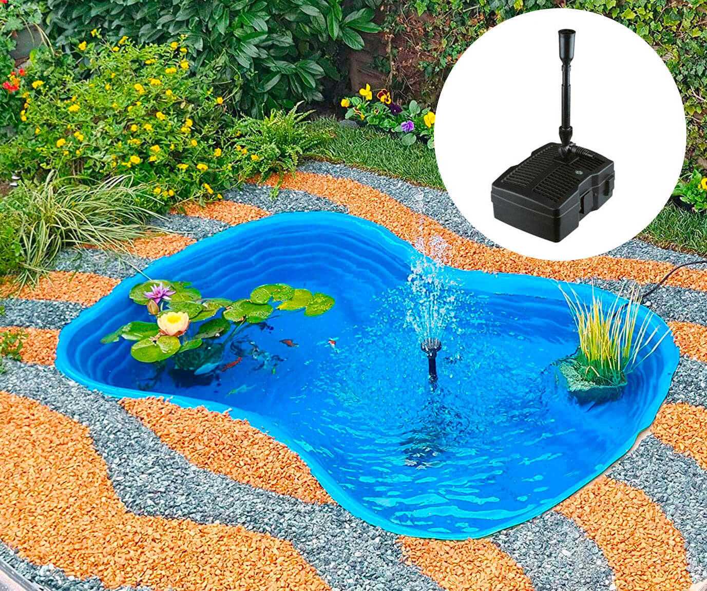 Kit Laghetto Artificiale + Pompa Filtro da Giardino 178x125x45 cm in