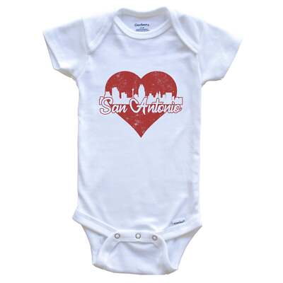 Retro San Antonio Texas Skyline Red Heart One Piece Baby Bodysuit