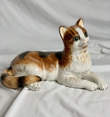 Vintage Calico Cat Figurine Hand Painted ~ Italy 13”L 7.75”H | eBay