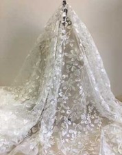 Sequins Leaf Embroidered Tulle Fabric Branch Floral Lace for Wedding Dress Veils