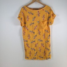 Zara womens dress size M shift yellow dragonfly short sleeve viscose 088981