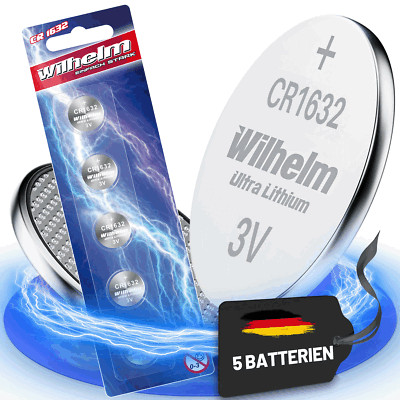 5x Premium CR1632 Lithium Markenbatterien CR 1632 NEU Wilhelm 